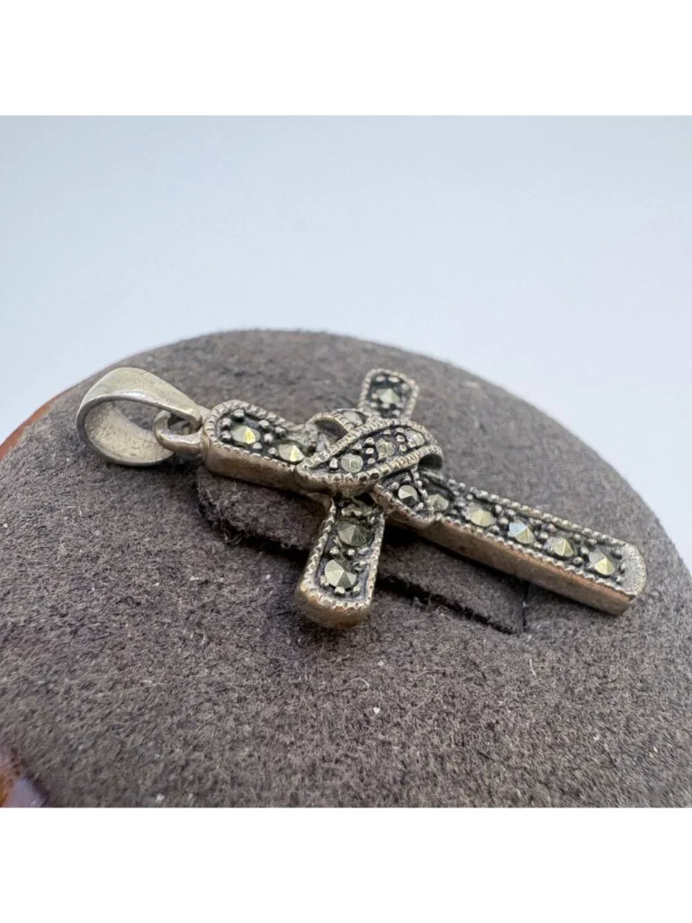 Marcasite Cross Pendant Sterling Silver 925 Size 1.25